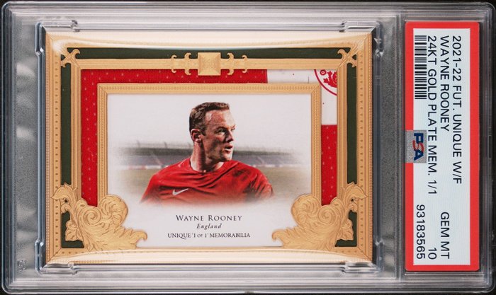 2021/22 Futera World Football Unique Wayne Rooney 24KT Gold Plate Memorabilia 1 of 1 PSA 10 - 1 Graded card