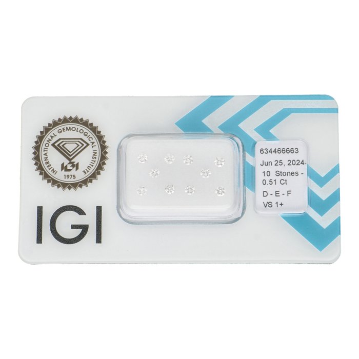 Ingen mindstepris - 10 pcs Diamant  (Natur)  - 051 ct - Rund - D (farveløs) E F - VS1 - International Gemological Institute (IGI)