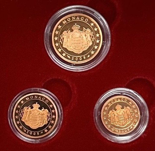 Monaco. 1 Cent / 2 Cents / 5 Cents 2005 (3 monnaies) Proof  (Ingen mindstepris)