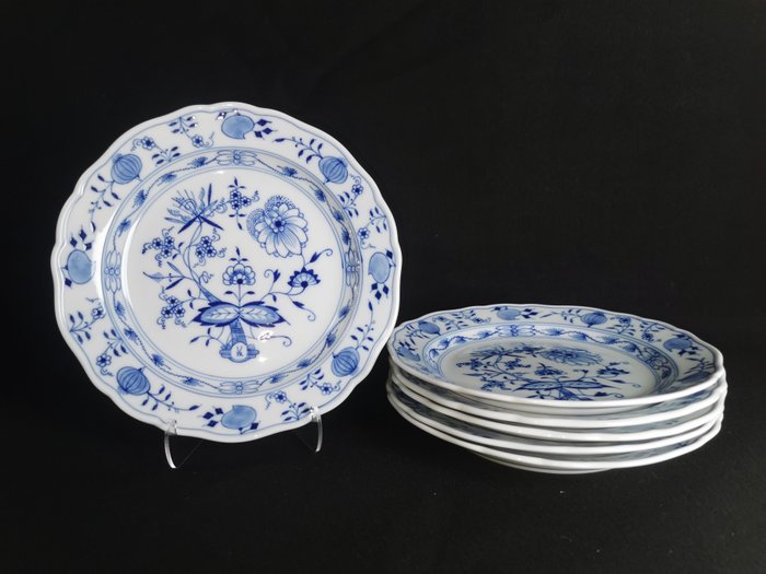 Meissen - 6 Piatti - D21.5 cm - Cipolla blu “Zwiebelmuster” - 1 Wahl. - Middagsservice (6) - Porcelæn