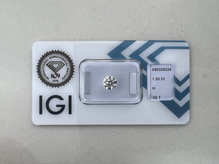 1 pcs Diamant  (Natur)  - 1.00 ct - Rund - H - VS1 - International Gemological Institute (IGI)