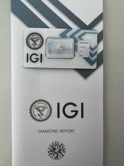 1 pcs Diamant  (Natur)  - 1.00 ct - Rund - H - VS1 - International Gemological Institute (IGI)