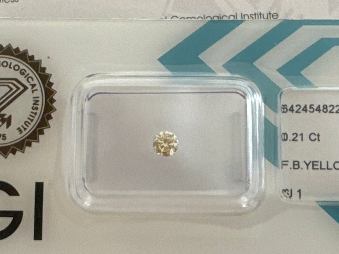 Ingen mindstepris - 1 pcs Diamant  (Naturfarvet)  - 0.21 ct - Rund - Fancy Brunlig Gul - SI1 - International Gemological Institute (IGI) - Fancy brunlig yel 0,21ct