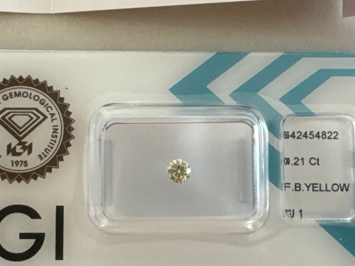 Ingen mindstepris - 1 pcs Diamant  (Naturfarvet)  - 0.21 ct - Rund - Fancy Brunlig Gul - SI1 - International Gemological Institute (IGI) - Fancy brunlig yel 0,21ct