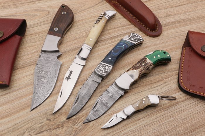 Køkkenkniv -  Håndværk af kunstner K Romain Knives Ideel til specifikke køkkenformål En prestigefyldt kollektion - Læder smedet stål Burl Wood Bone - Frankrig