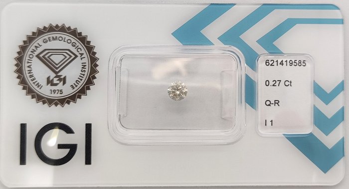 Ingen mindstepris - 1 pcs Diamant  (Natur)  - 0.27 ct - Rund - I1 - International Gemological Institute (IGI) - Q - R