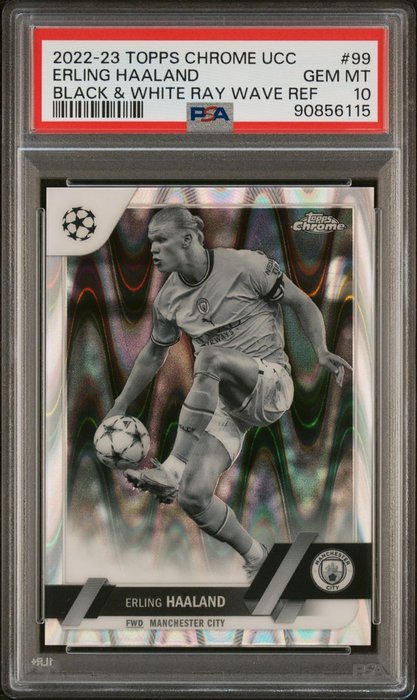 2022/23 Topps Chrome UCL Erling Haaland #99 Black  White Raywave Refractor PSA 10 - 1 Graded card