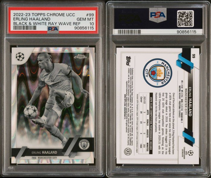 2022/23 Topps Chrome UCL Erling Haaland #99 Black  White Raywave Refractor PSA 10 - 1 Graded card