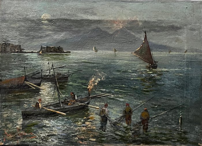 Fausto Pratella (1888-1964), Attributed to - Marina di Napoli con Pescatori