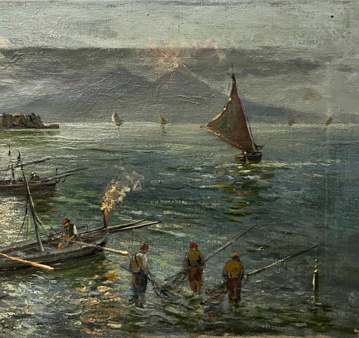 Fausto Pratella (1888-1964), Attributed to - Marina di Napoli con Pescatori