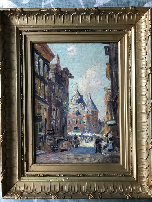 Hendrik Schaap (1878- 1955.) - De markt bij de Waag of Sint Antoniuspoort te Amsterdam.