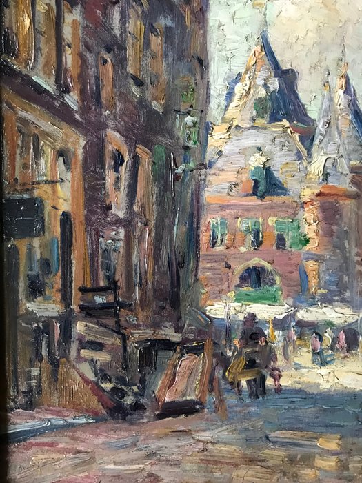 Hendrik Schaap (1878- 1955.) - De markt bij de Waag of Sint Antoniuspoort te Amsterdam.