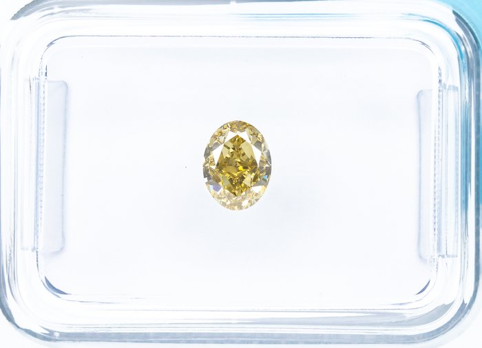 Ingen mindstepris - 1 pcs Diamant  (Naturfarvet)  - 0.52 ct - Oval - Fancy intense Brunlig Gul - VVS2 - International Gemological Institute (IGI)