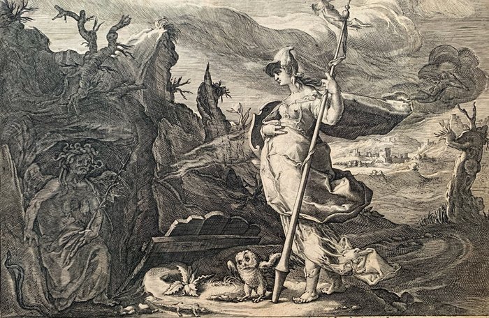 Hendrick Goltzius (1558-1617) - Minerva chiede all'Invidia di suscitare gelosia in Aglauro - Primo stato