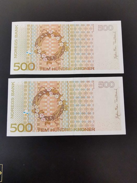 Norge. 2 x 500 Kroner - 2012 - Consecutive - Pick 51  (Ingen mindstepris)