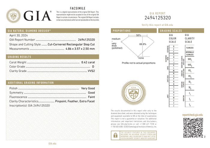 Ingen mindstepris - 2 pcs Diamant  (Natur)  - 0.82 ct - Smaragd - D (farveløs) - VVS2 - Gemological Institute of America (GIA) - *Matchende par*