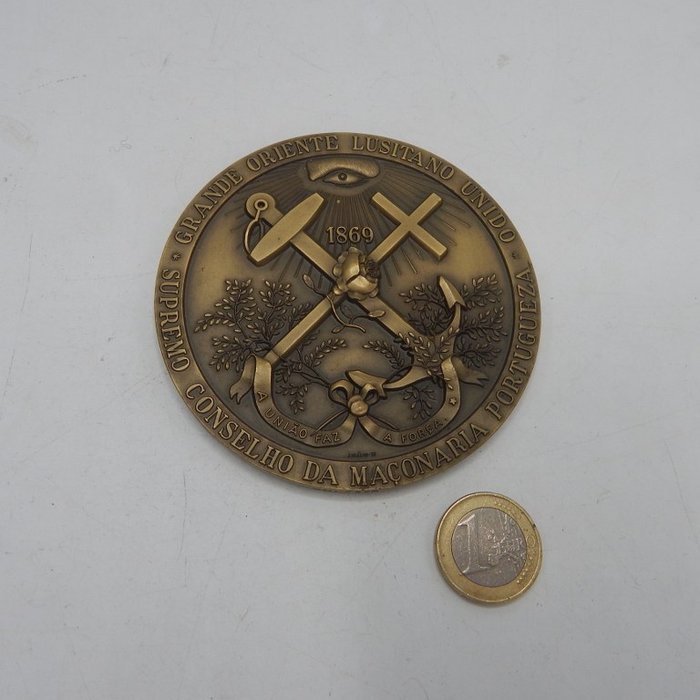 Kunstmedalje - vrijmetselarij masonic large bronze freemason  medal  90 mm