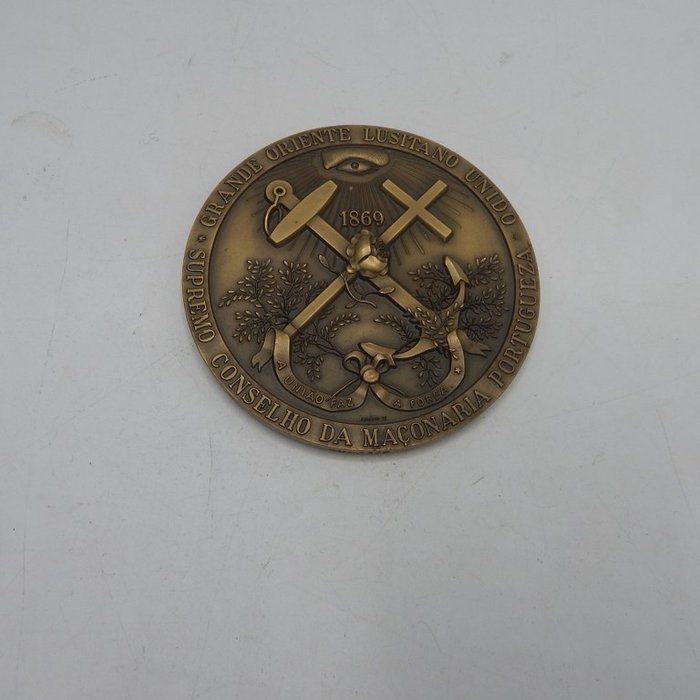 Kunstmedalje - vrijmetselarij masonic large bronze freemason  medal  90 mm