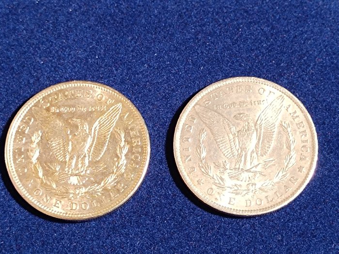 Förenta staterna. A Pair (2x) of Morgan Dollars 1882-O, 1921  (Ingen mindstepris)