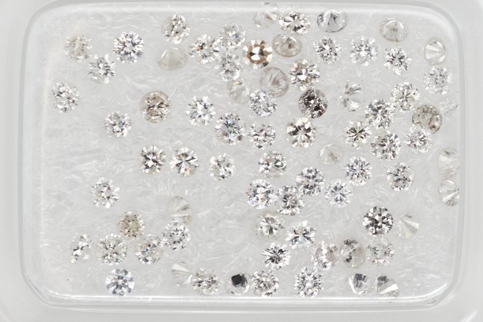 Ingen mindstepris - 75 pcs Diamant  (Natur)  - 1.29 ct - Rund - F, H - I1, I2, I3 - Gem Report Antwerp (GRA)