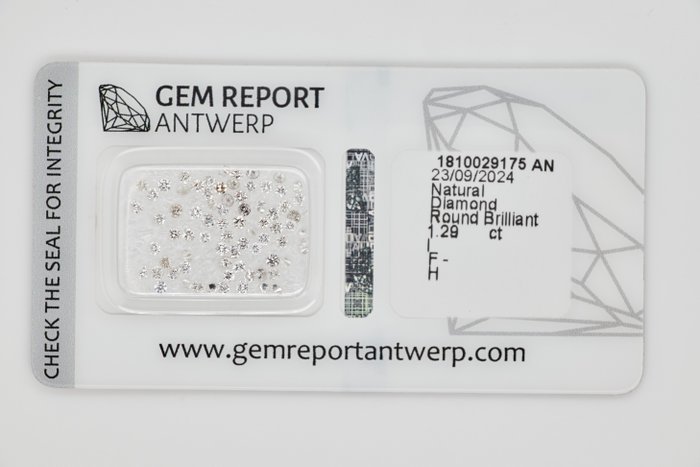 Ingen mindstepris - 75 pcs Diamant  (Natur)  - 1.29 ct - Rund - F, H - I1, I2, I3 - Gem Report Antwerp (GRA)