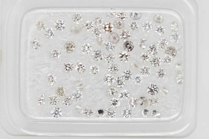 Ingen mindstepris - 75 pcs Diamant  (Natur)  - 1.29 ct - Rund - F, H - I1, I2, I3 - Gem Report Antwerp (GRA)