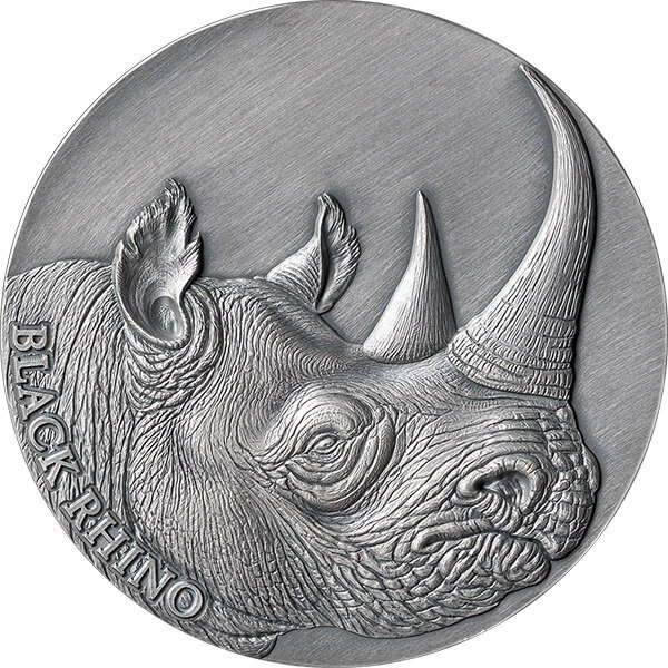 Cameroun. 2000 Francs 2023 Black Rhino Expressions of Wildlife Antique finish Silver Coin 2 oz (.999)