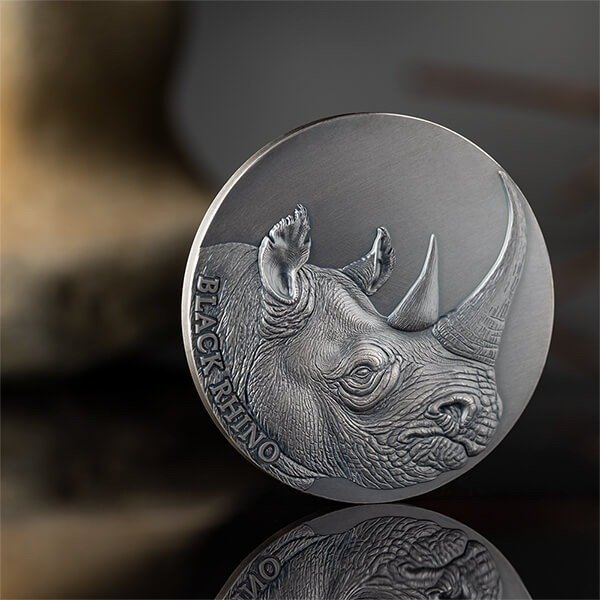 Cameroun. 2000 Francs 2023 Black Rhino Expressions of Wildlife Antique finish Silver Coin 2 oz (.999)