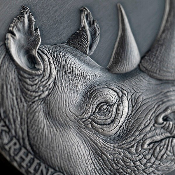 Cameroun. 2000 Francs 2023 Black Rhino Expressions of Wildlife Antique finish Silver Coin 2 oz (.999)