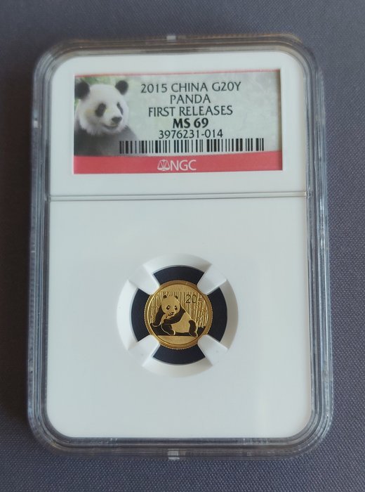 Kina. 20 Yuan 2015 Panda, 1/20 Oz (.999) - MS69  (Ingen mindstepris)