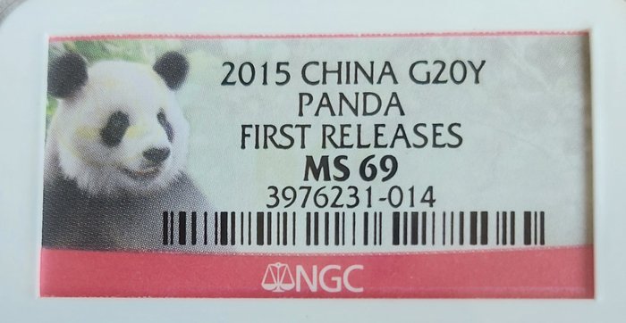 Kina. 20 Yuan 2015 Panda, 1/20 Oz (.999) - MS69  (Ingen mindstepris)