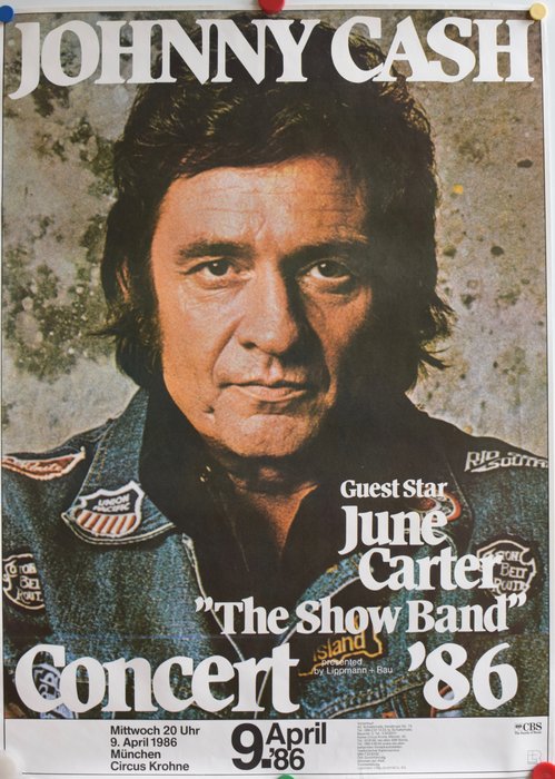 Johnny Cash, - Original German Concert Poster - Salgsfremmende element - 1986