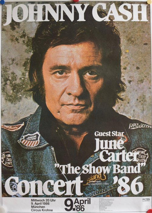 Johnny Cash, - Original German Concert Poster - Salgsfremmende element - 1986