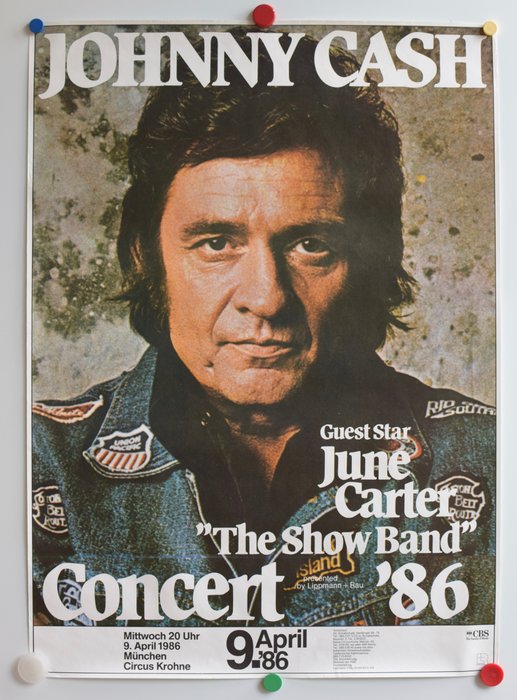 Johnny Cash, - Original German Concert Poster - Salgsfremmende element - 1986