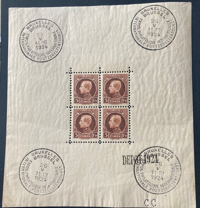 Belgien 1924 - MAIL FRIS: Blok Montenez med 4 frimærker - store mål - OBP/COB BL1