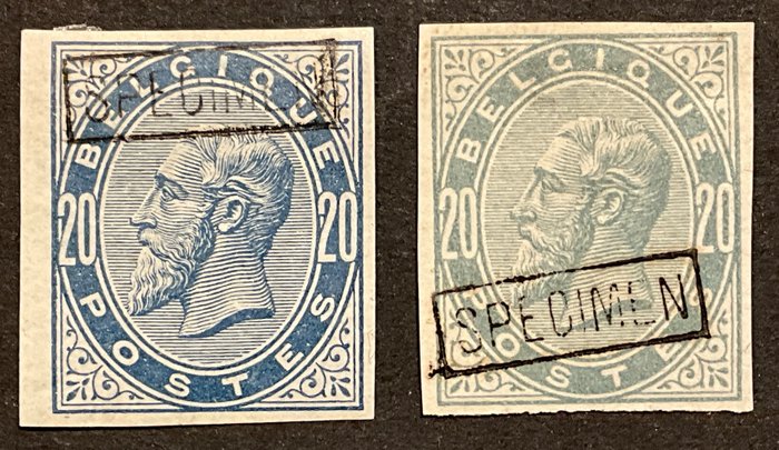 Belgien 1883 - Leopold I - Type OBP 39 - Beviser for det vedtagne design med SPECIMEN - Stes ex. 1867/1884