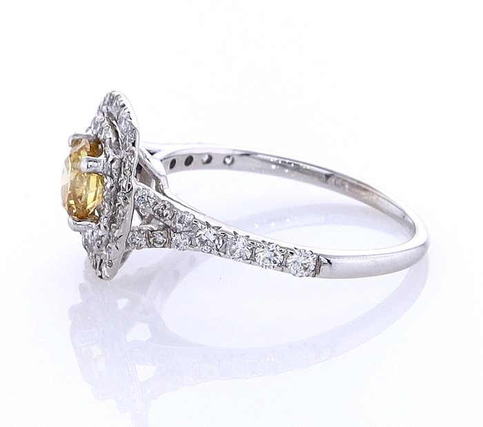 Ring - 14 karat Hvidguld -  0.53ct. tw. Gul Diamant (Naturfarvet) - Diamant