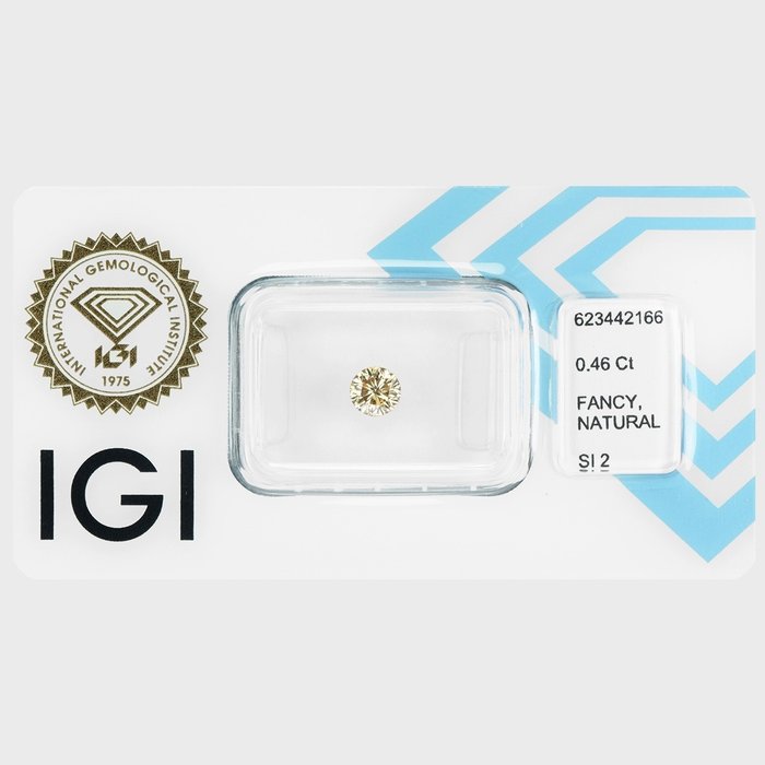 Ingen mindstepris - 1 pcs Diamant  (Natur)  - 0.46 ct - Rund - SI2 - International Gemological Institute (IGI) - fancy lys brunlig gul