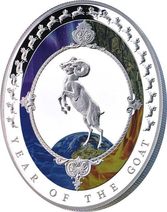 Tokelau. 2 Dollars 2015  Year of the Goat - Colorized, Proof, 1 Oz (.999) with COA and BOX  (Ingen mindstepris)