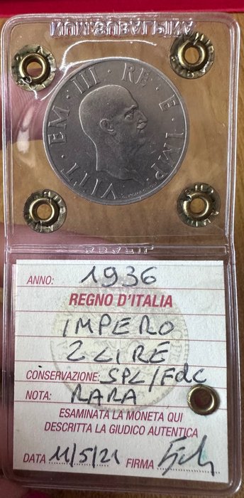 Italien, Kongeriget Italien. Vittorio Emanuele III di Savoia (1900-1946). 2 Lire 1936 “Impero"