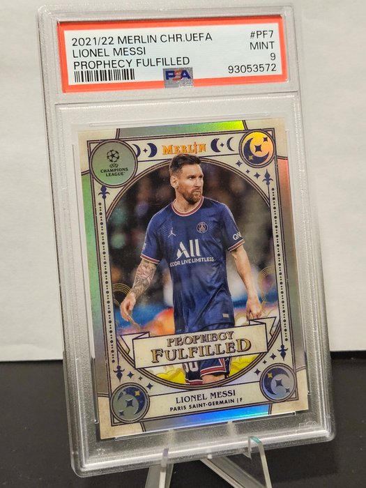 2021/22 Topps Merlin Chrome UEFA Lionel Messi #PF7 Prophecy Fulfilled PSA 9 Graded card