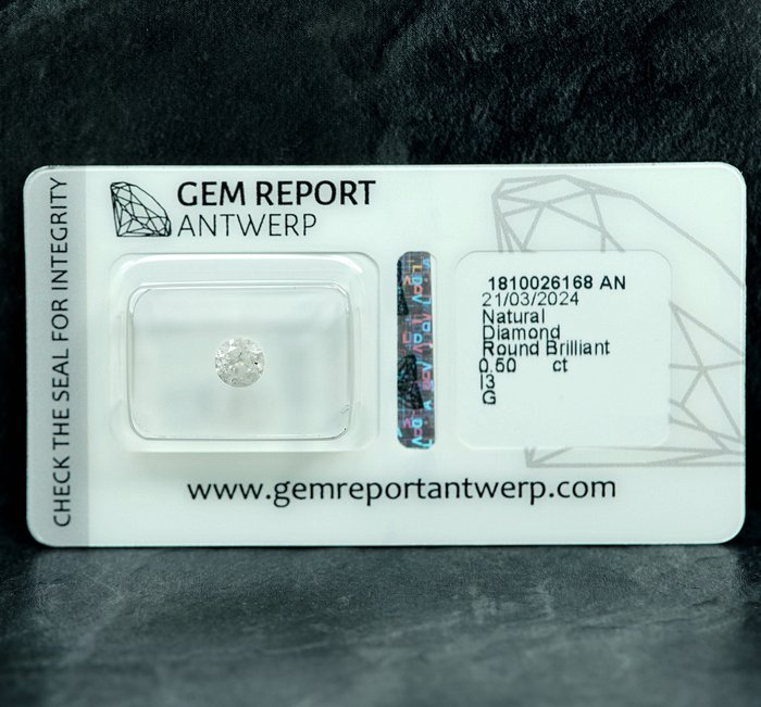 Ingen mindstepris - 1 pcs Diamant  (Natur)  - 0.50 ct - G - I3 - Gem Report Antwerp (GRA)