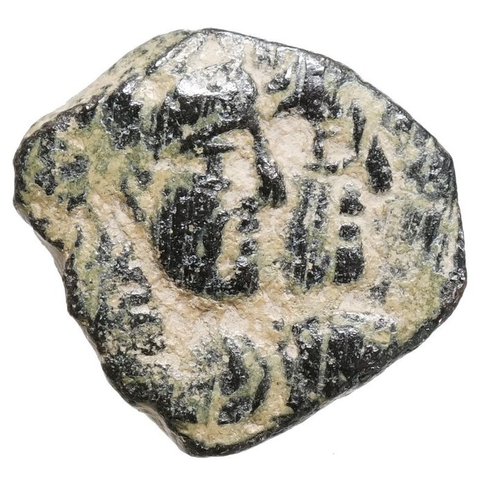 Nabataea. Aretas IV, med Shaqilat (9 f.Kr.-AD 40). Petra, Büsten, gekreuzte Füllhörner  (Ingen mindstepris)