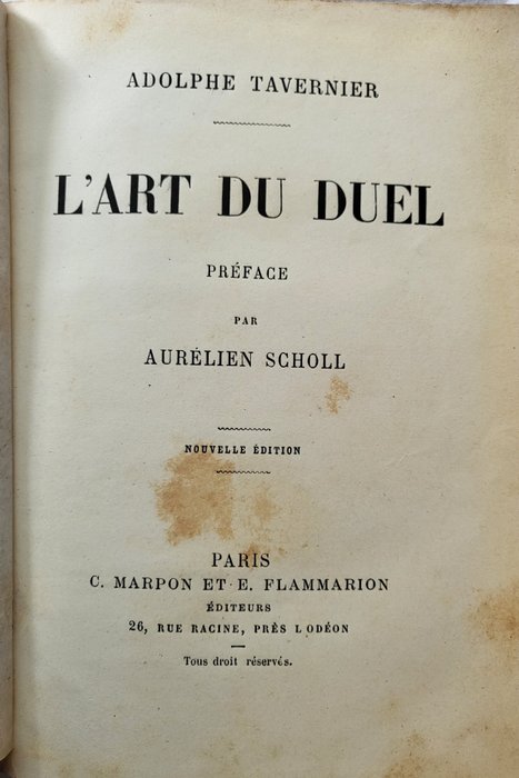 Adolphe Tavernier - L'Art du Duel - 1885