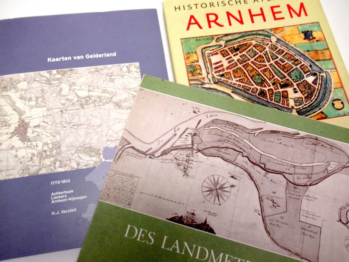 Holland - Arnhem/Øst Gelderland; Christiaan 'sGroten Nicolaas van Geelkerken Gijsbert Verbeek eva - Historische Atlas van Arnhem + Kaarten van Gelderland 1773-1813 + Des Landmeters Trots Oude kaarten - 1500-2000