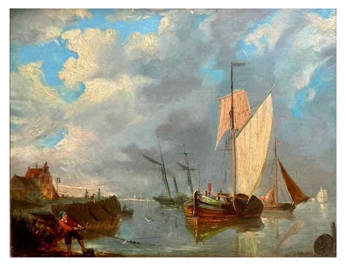 Pieter Cornelis Dommersen (or Dommershuijzen) (1833-1918), Attributed to - A fishing harbour scene