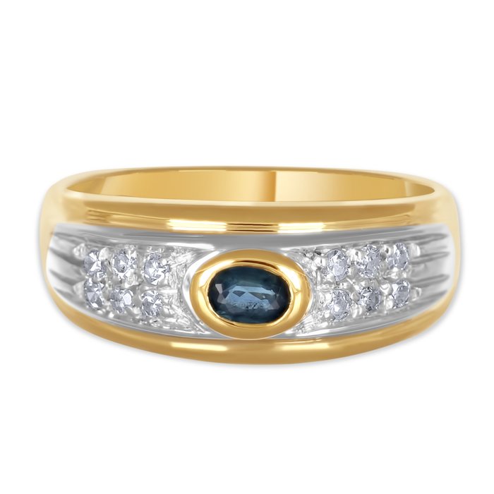 Ring - 18 kraat Gulguld, Hvidguld -  0.39ct. tw. Safir - Diamant