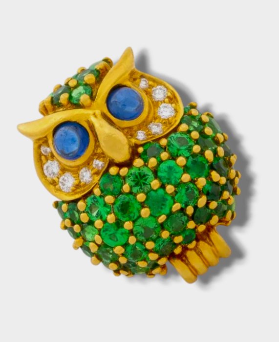 Broche - 18 kraat Gulguld, Jean Vitau 18K diamantgranat safiruglebroche