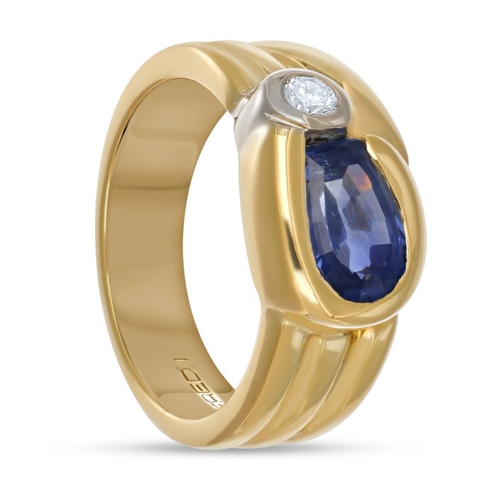 Ring - 18 kraat Gulguld Hvidguld -  110ct tw Safir - Diamant