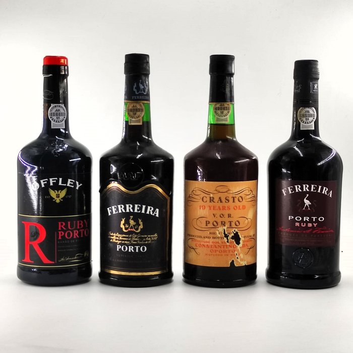 4 Porto Wine Bottles: Offley Ruby Port + Ferreira Port + Crasto 10 Years + Ferreira Port Ruby - Colheita Port -  Douro  - 4 Flaske (0,75L)